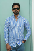 White Blue Bold Stripe Shirt