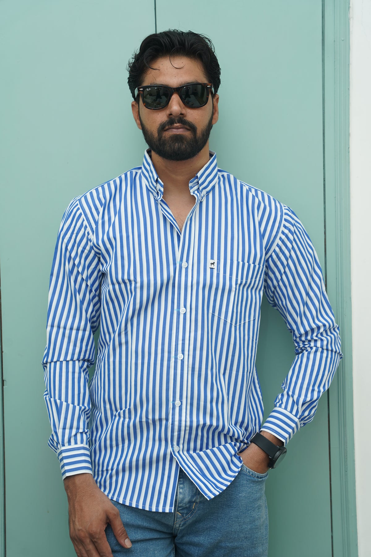 White Blue Bold Stripe Shirt