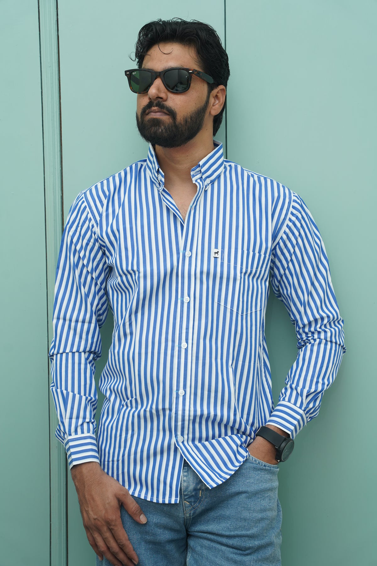 White Blue Bold Stripe Shirt