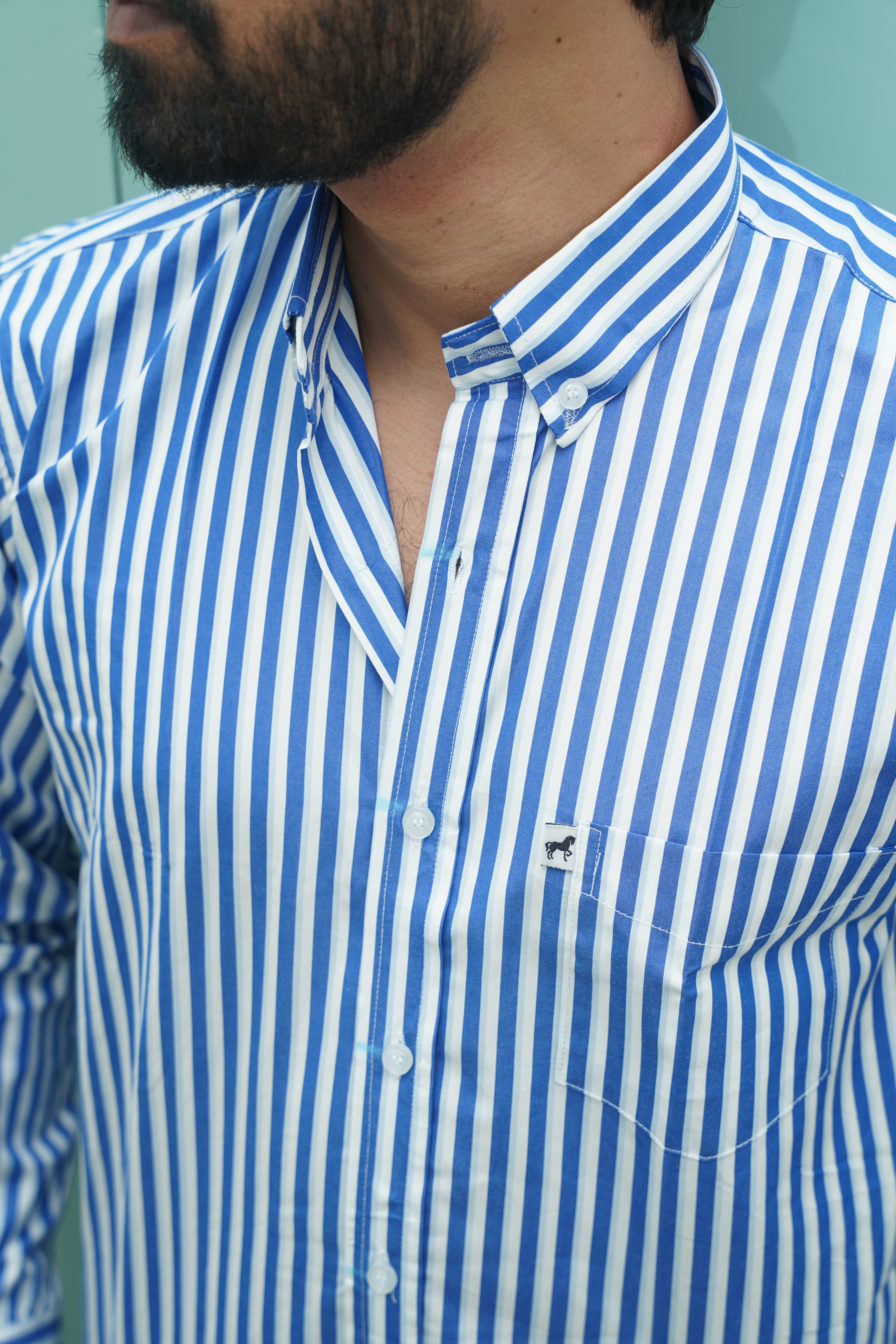 White Blue Bold Stripe Shirt