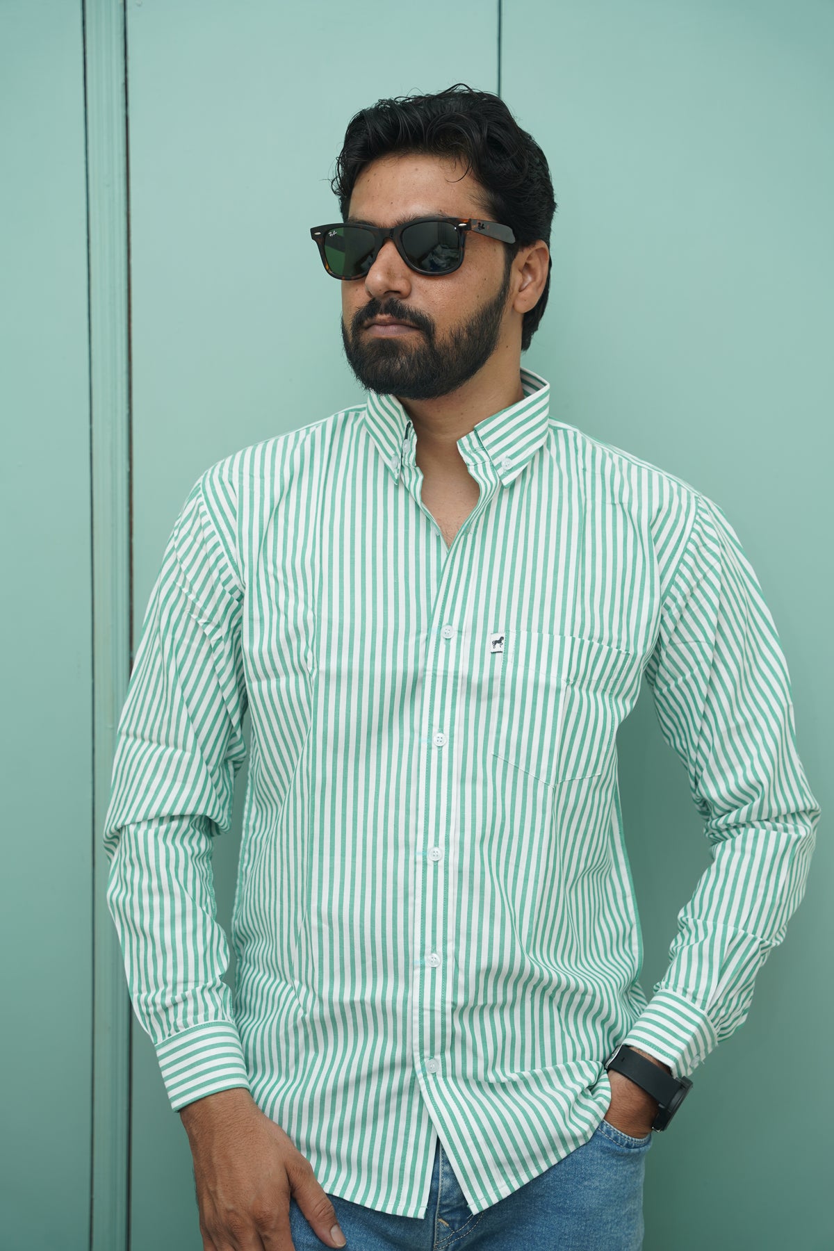 White Green Stripe Shirt
