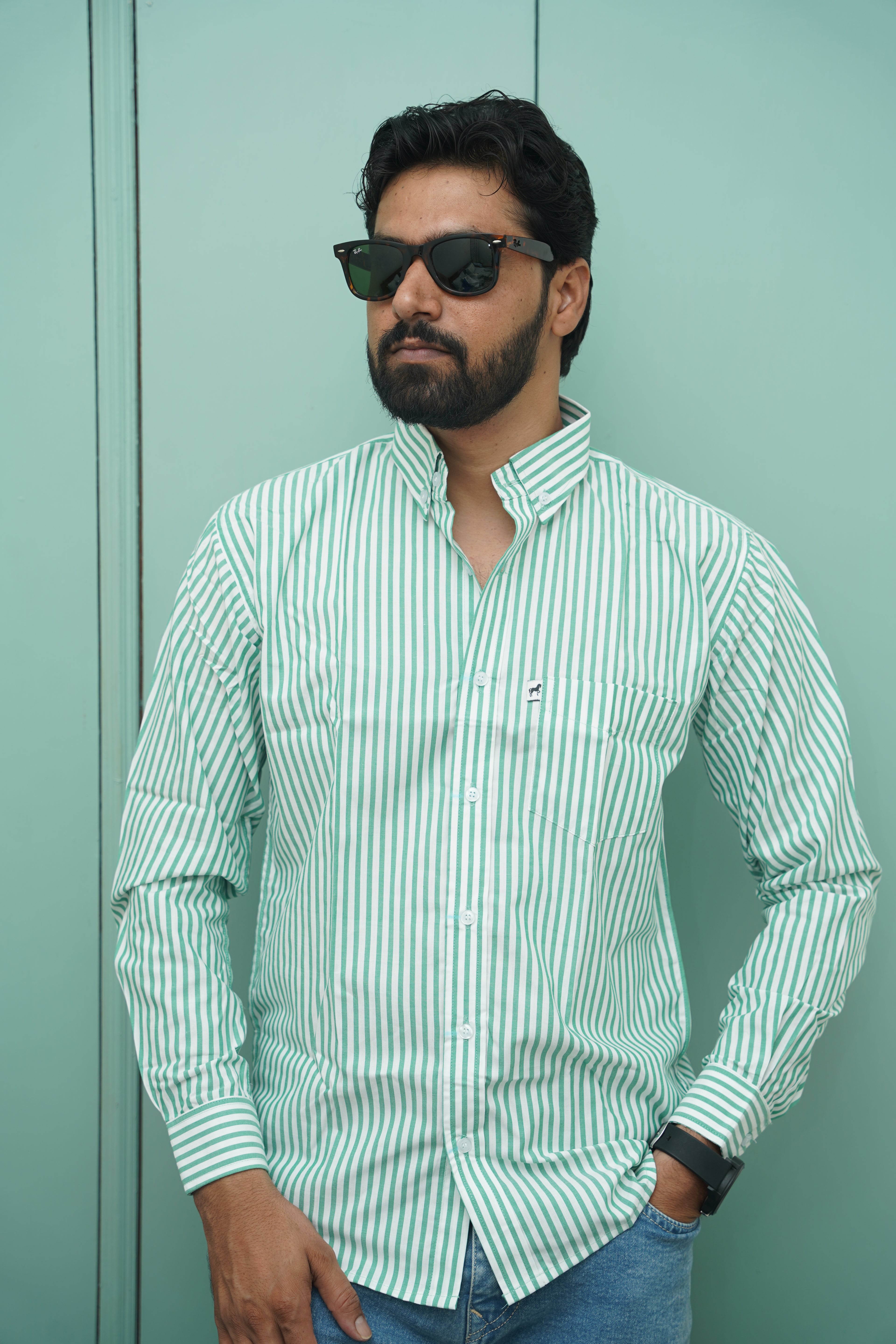 White Green Stripe Shirt