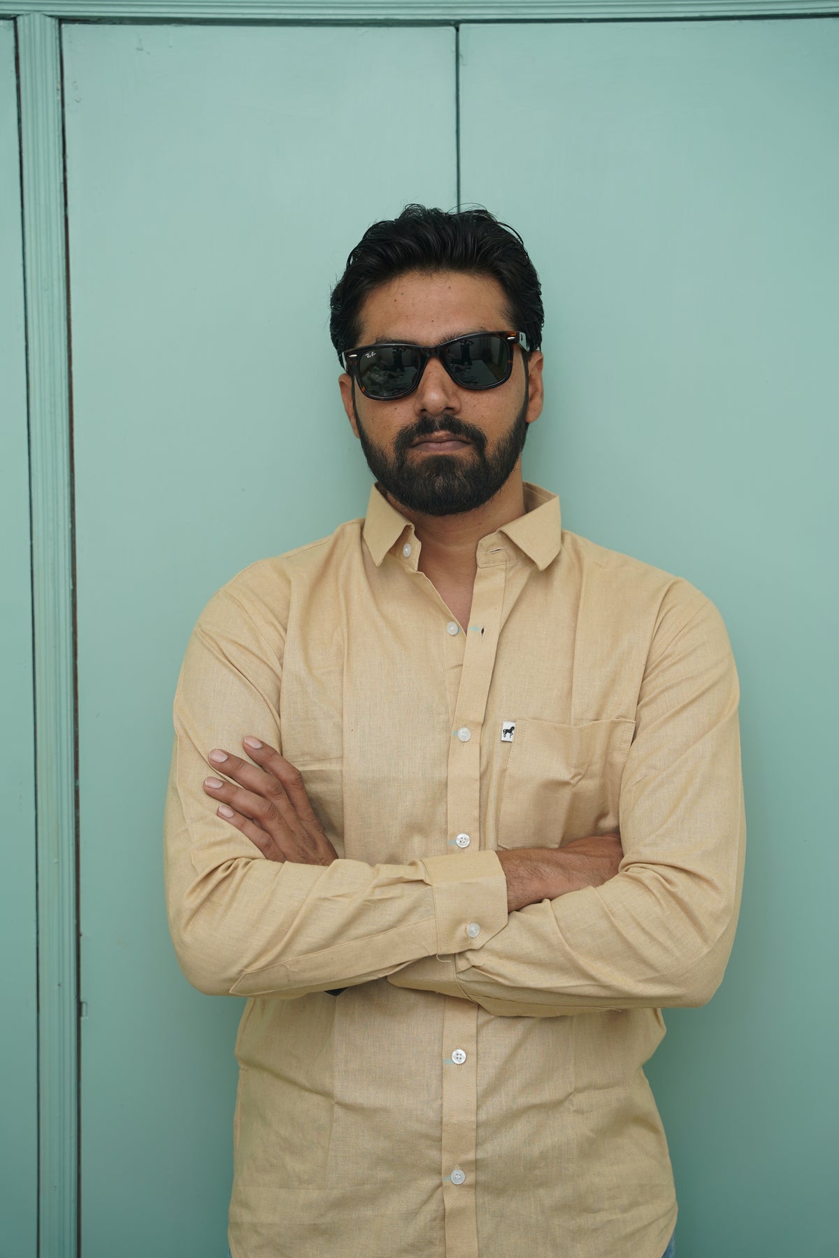 Beige Plain Cotton Shirt