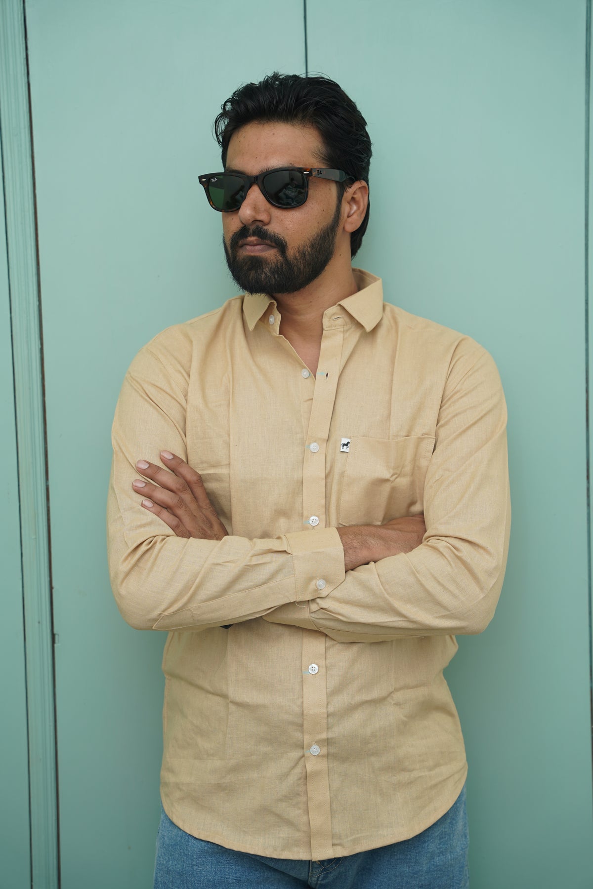 Beige Plain Cotton Shirt