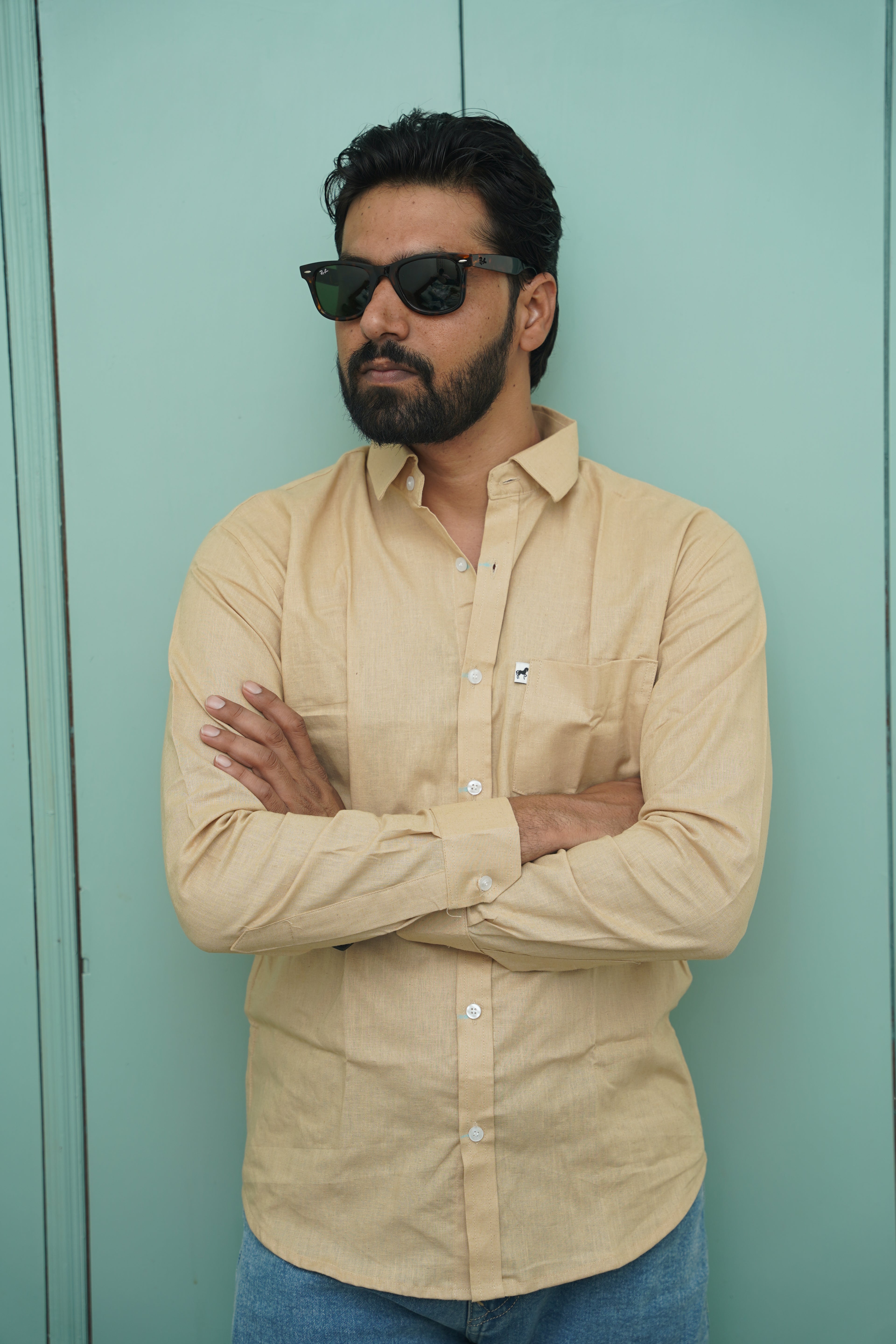 Beige Plain Cotton Shirt