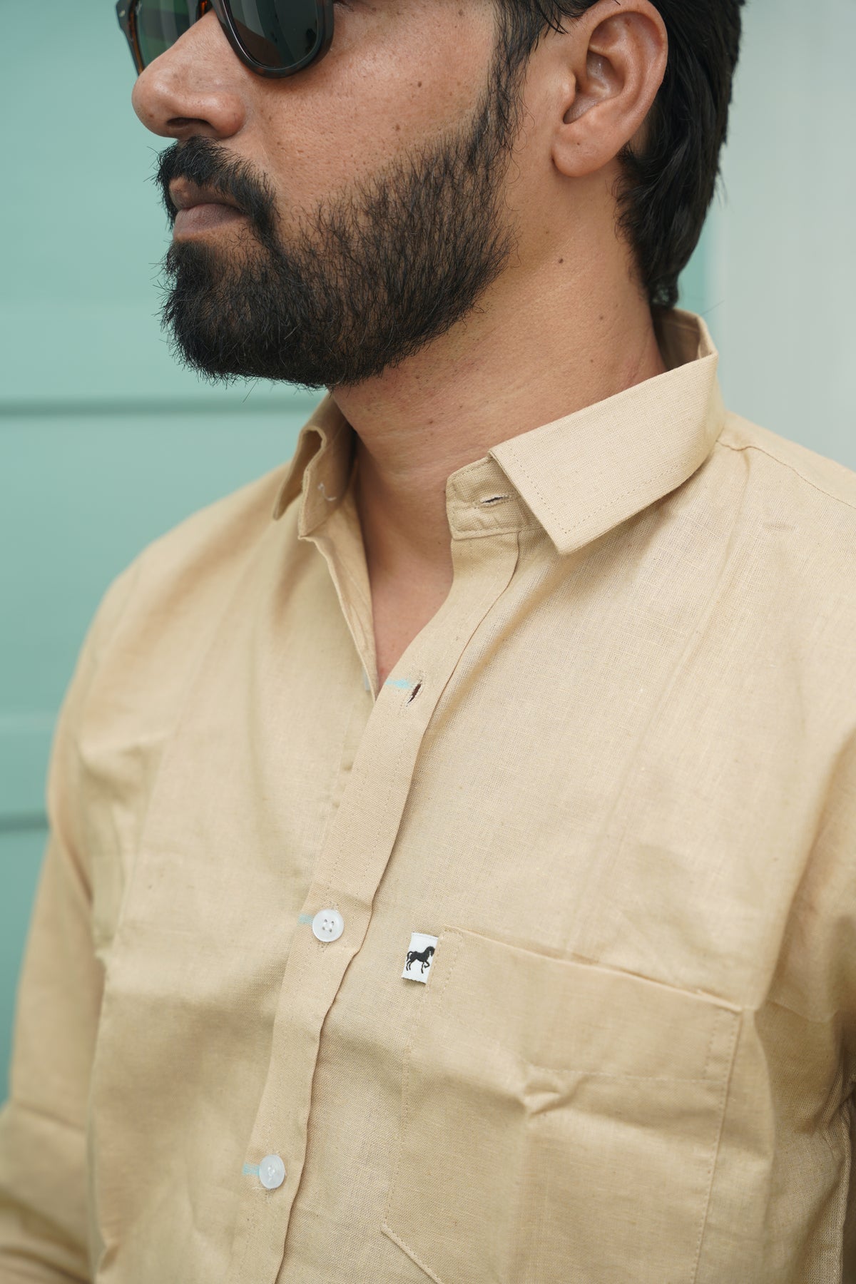 Beige Plain Cotton Shirt