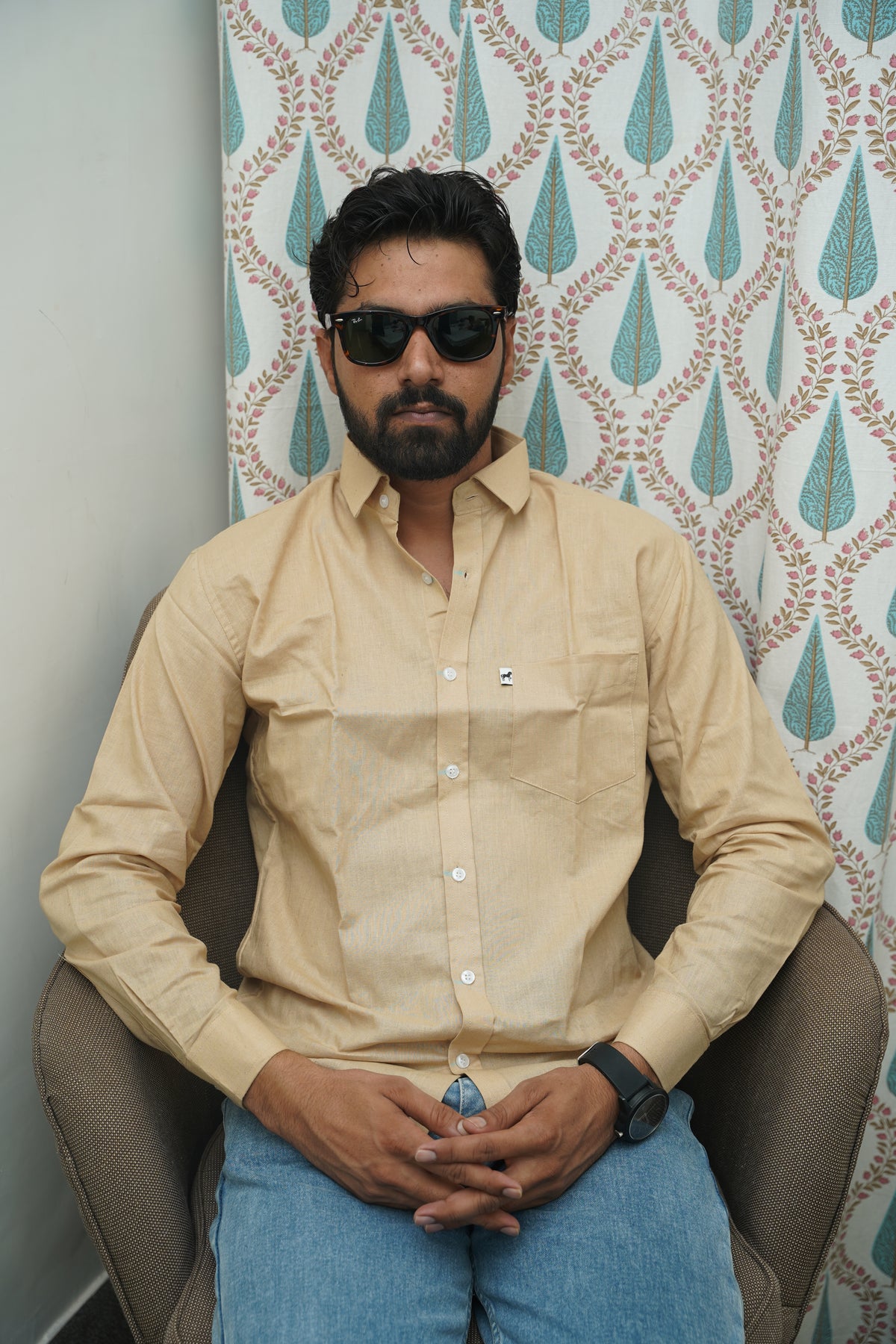 Beige Plain Cotton Shirt