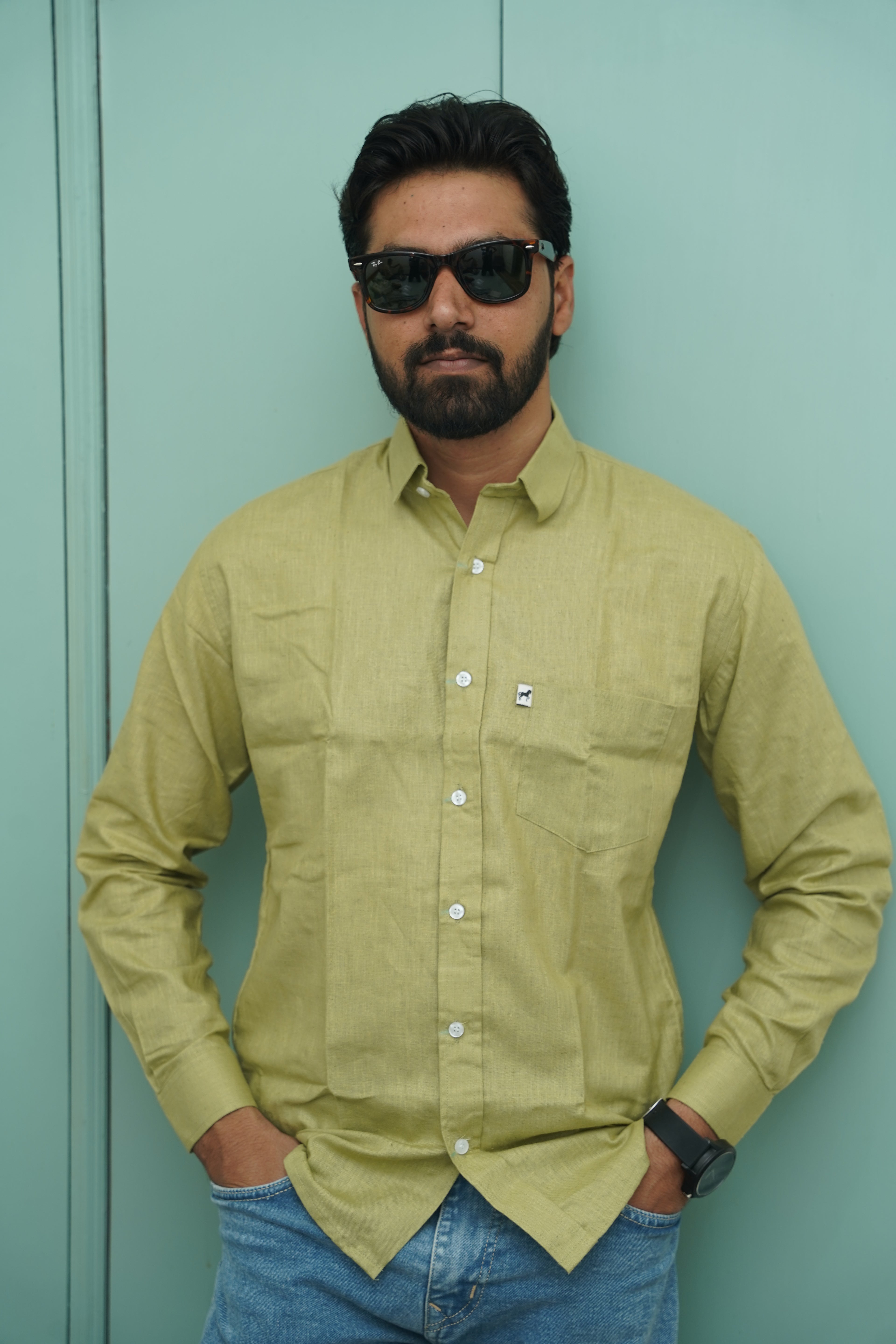 Olive Green Plain Cotton Shirt