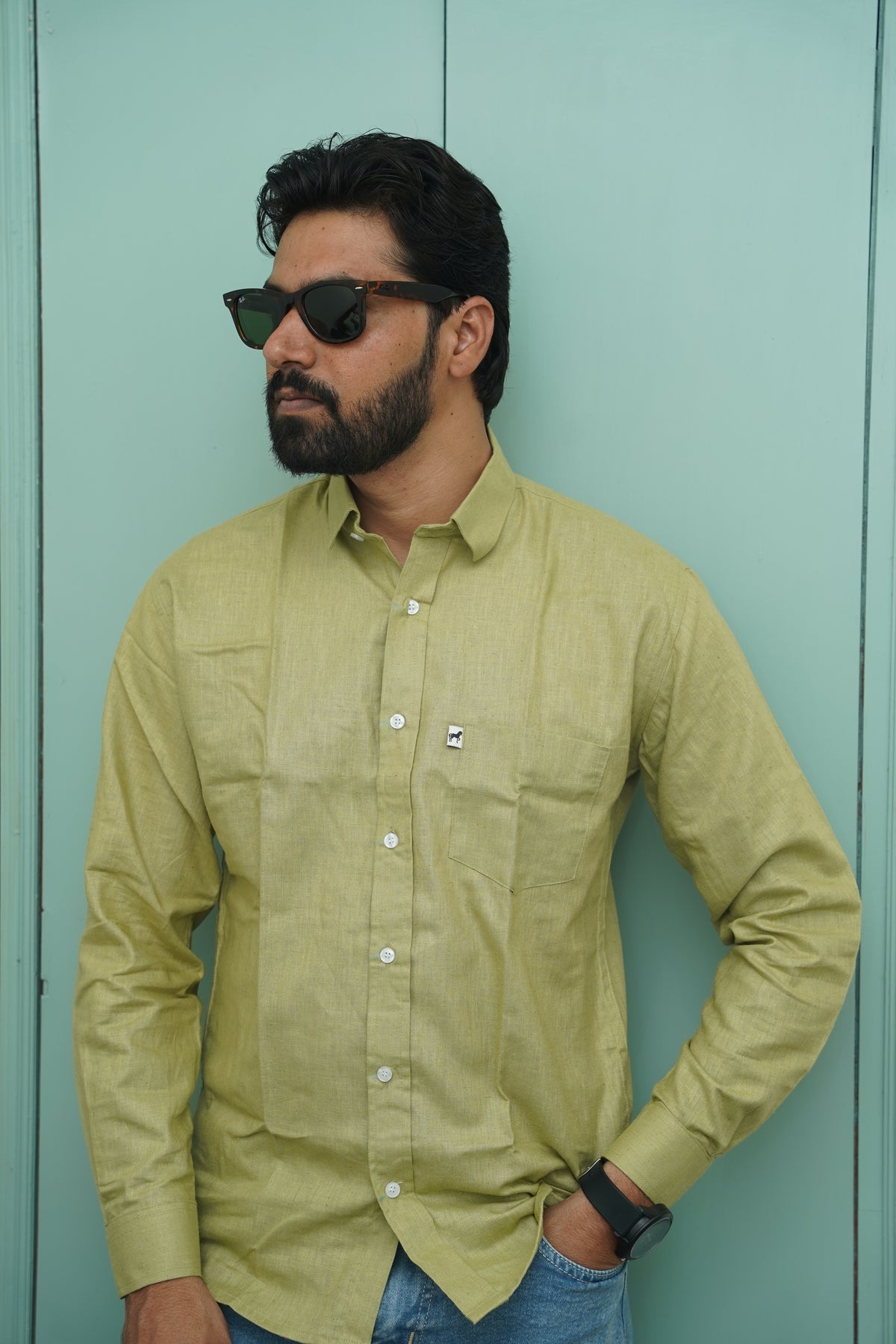 Olive Green Plain Cotton Shirt