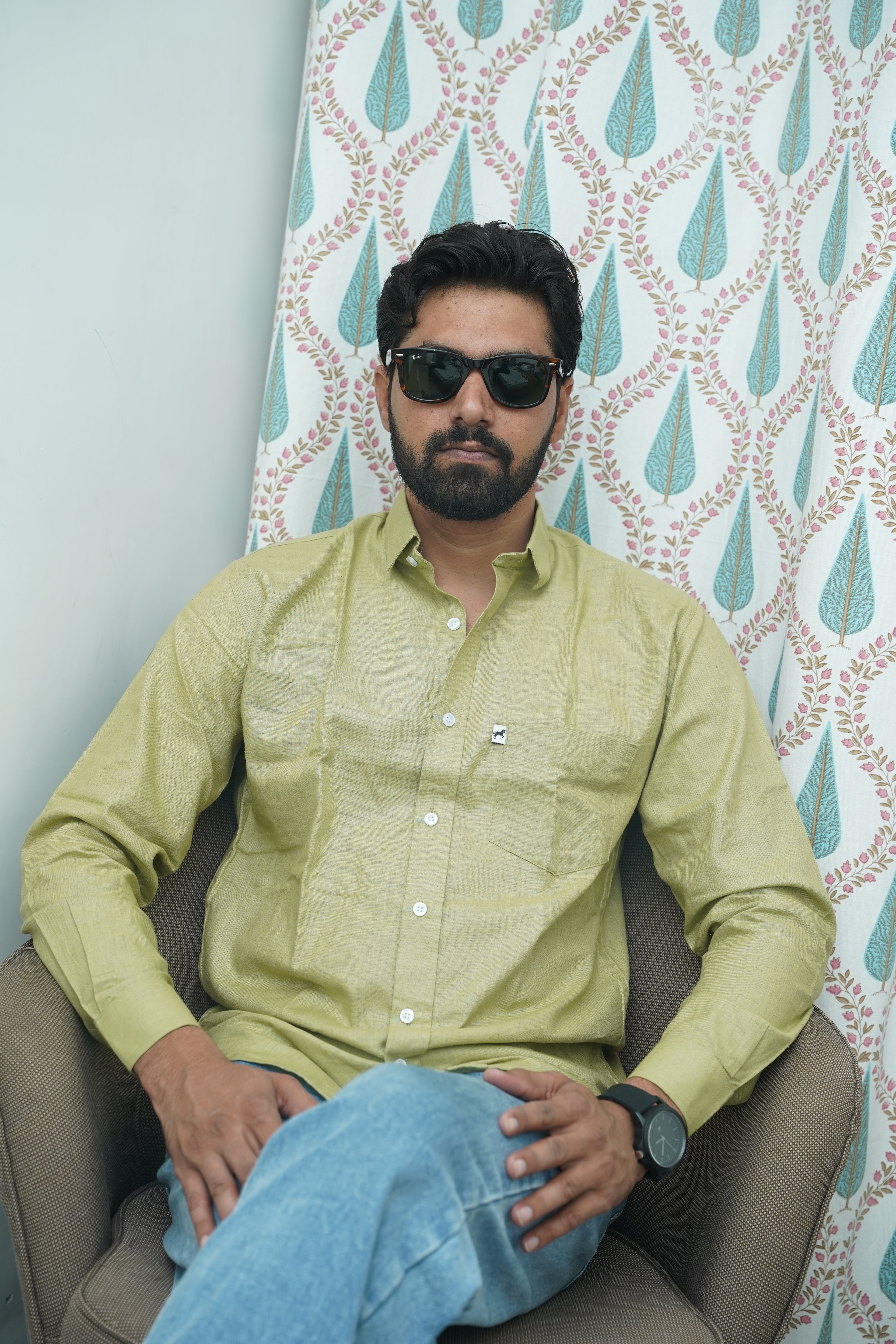 Olive Green Plain Cotton Shirt
