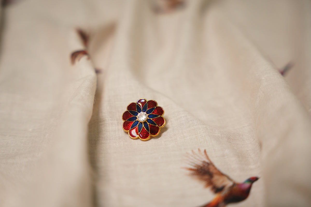 Red Blue Flower Stone Button