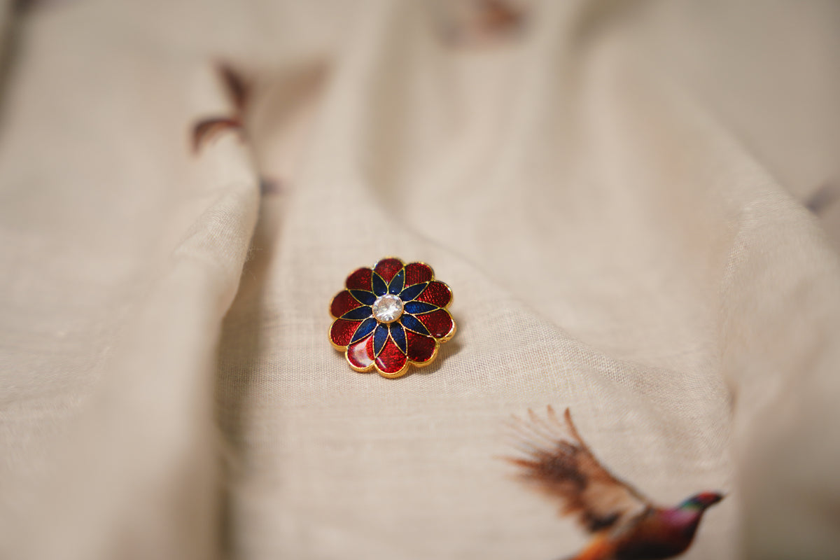 Red Blue Flower Stone Button