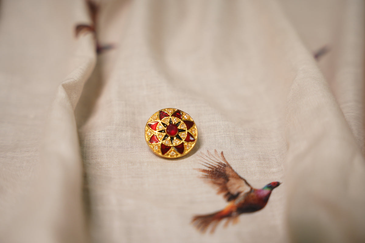 Maroon Sunburst Metal Button