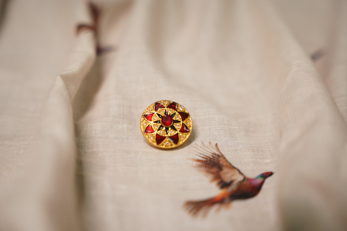 Maroon Sunburst Metal Button