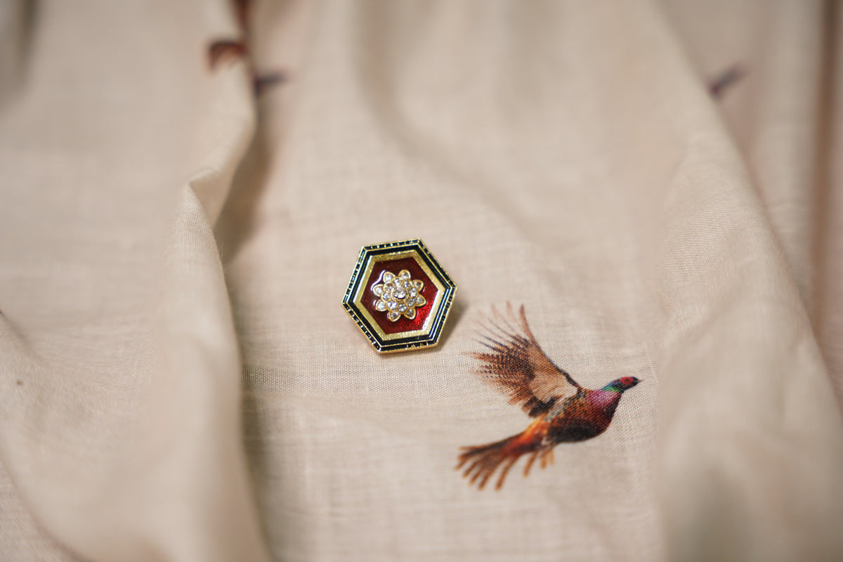 Red Black Hexagon Stone Button