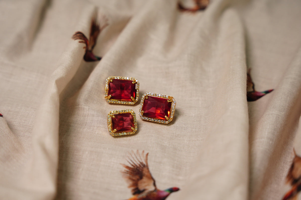Ruby Stone Metal Button