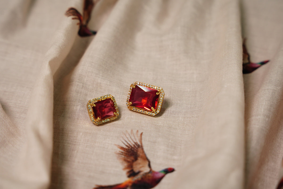 Ruby Stone Metal Button