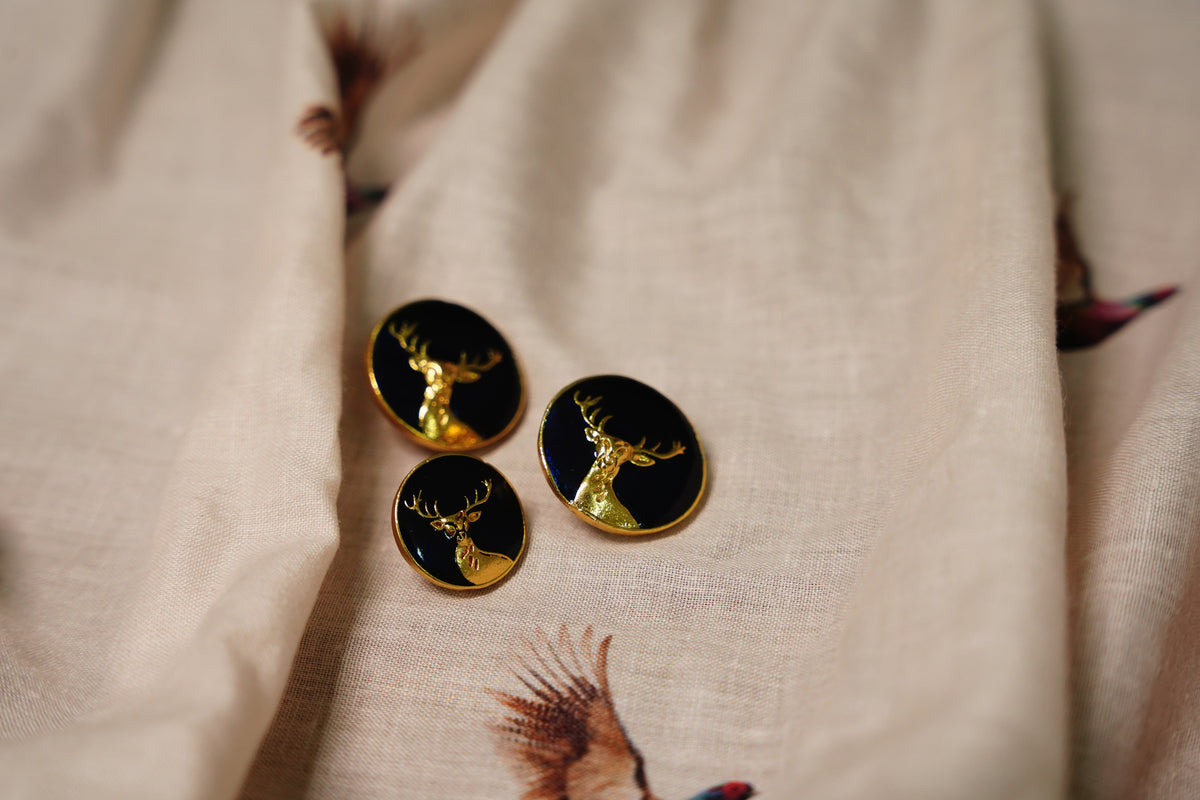 Navy Deer Metal Button