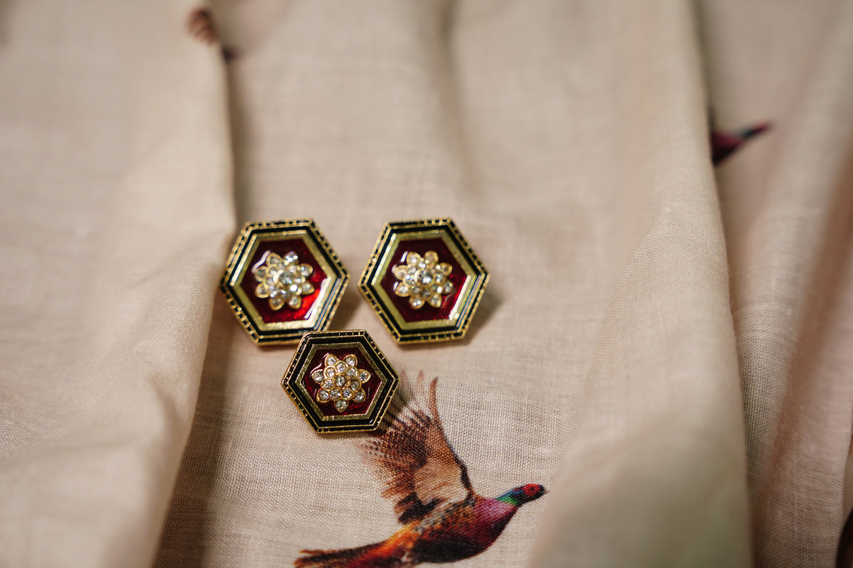 Red Black Hexagon Stone Button
