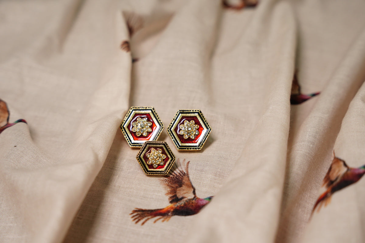 Red Black Hexagon Stone Button
