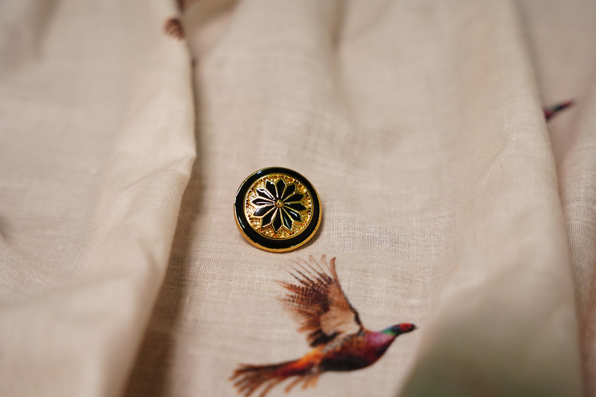 Black Gold Floral Metal Button