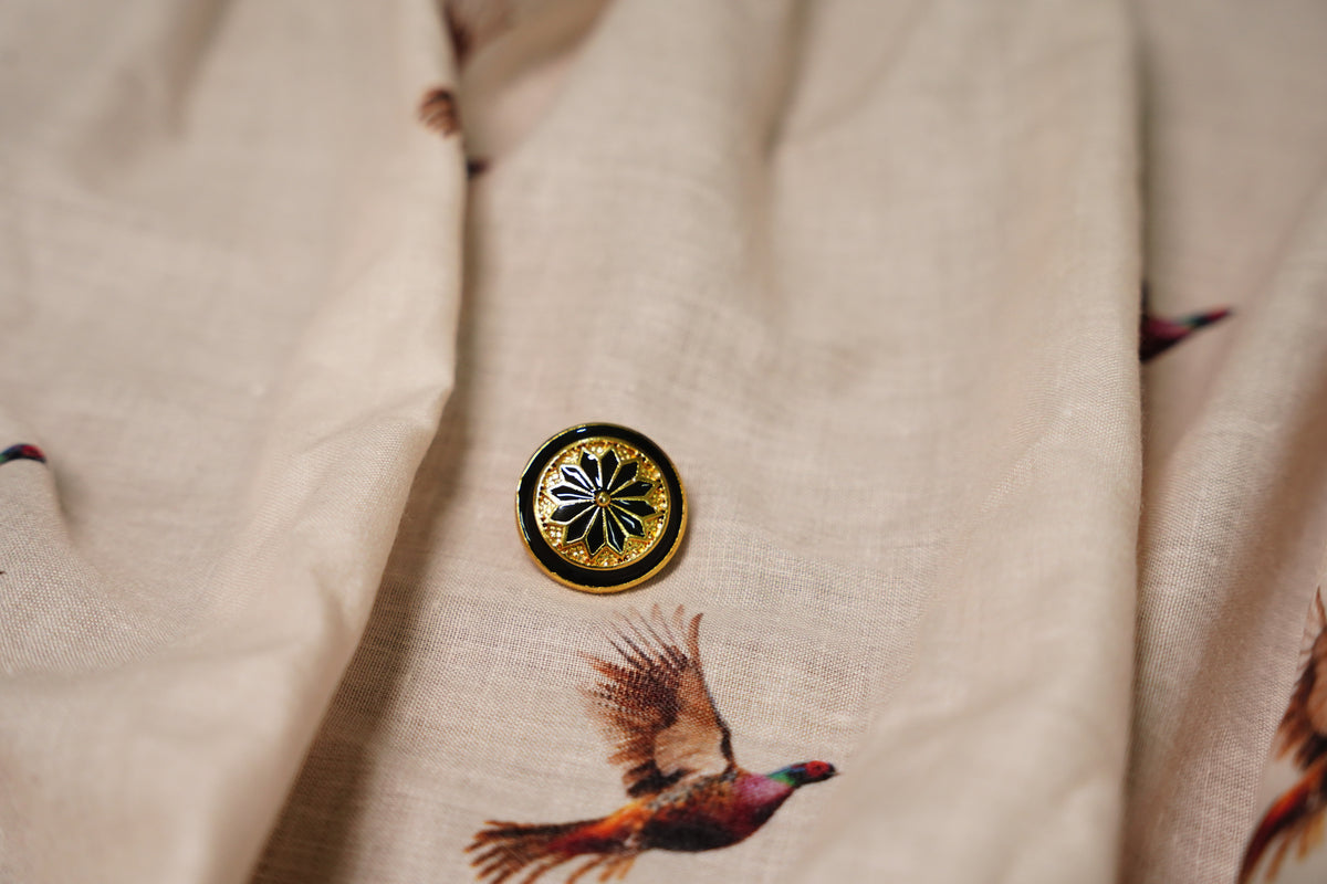 Black Gold Floral Metal Button