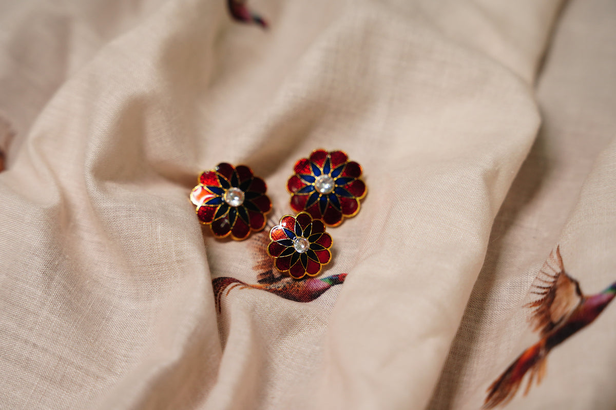 Red Blue Flower Stone Button