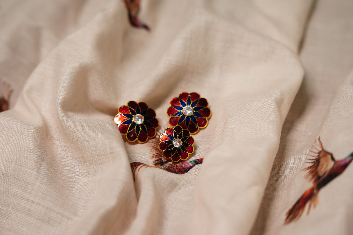 Red Blue Flower Stone Button