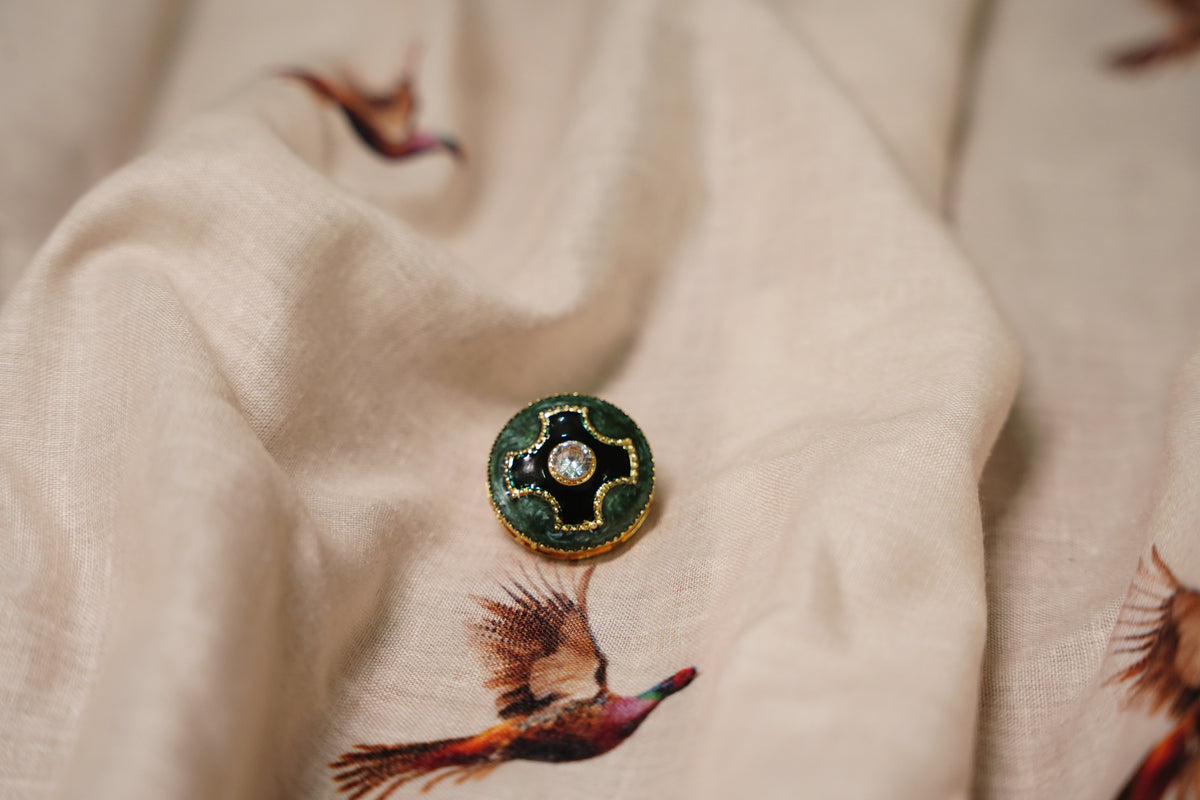 Green Black Crystal Button