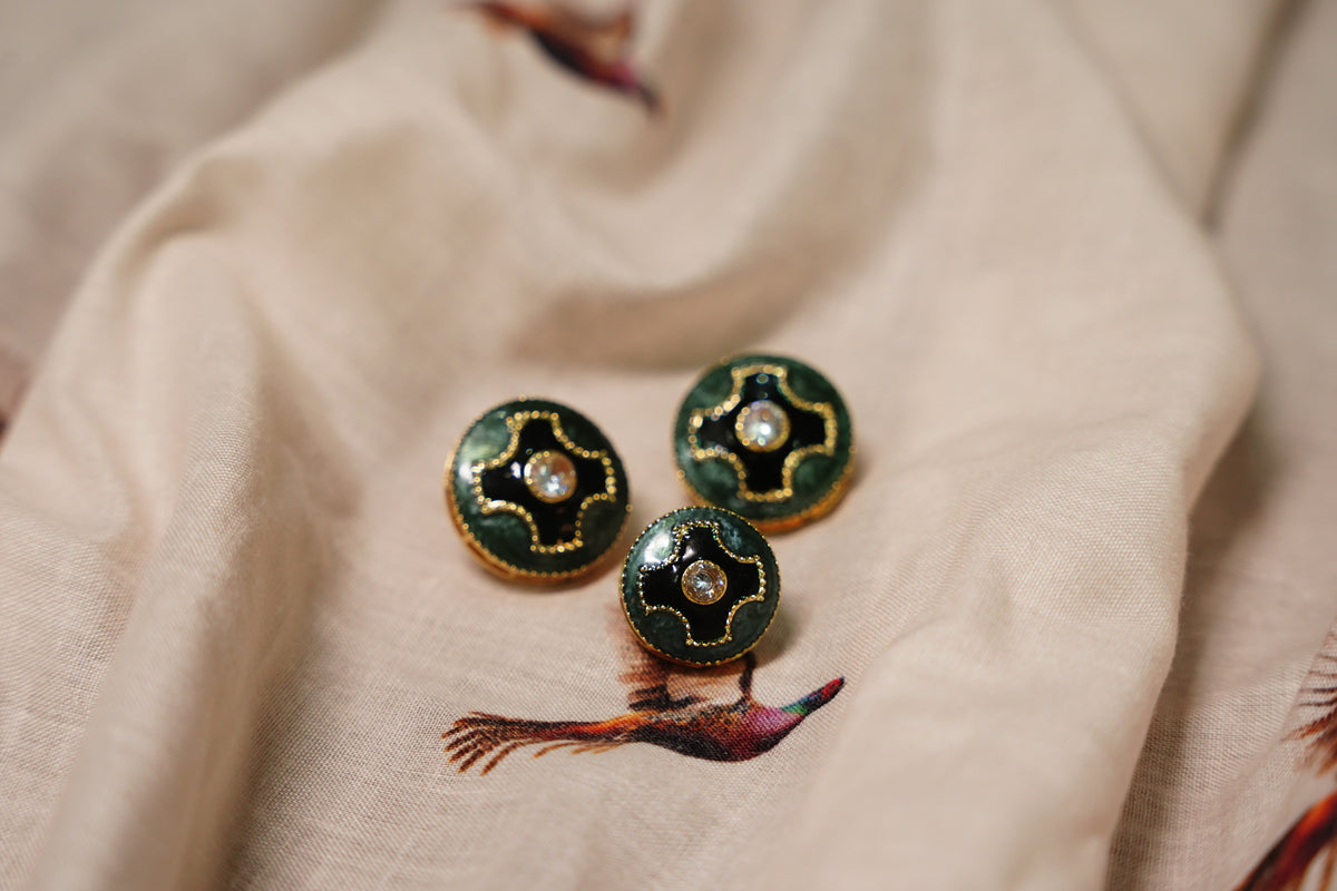Green Black Crystal Button