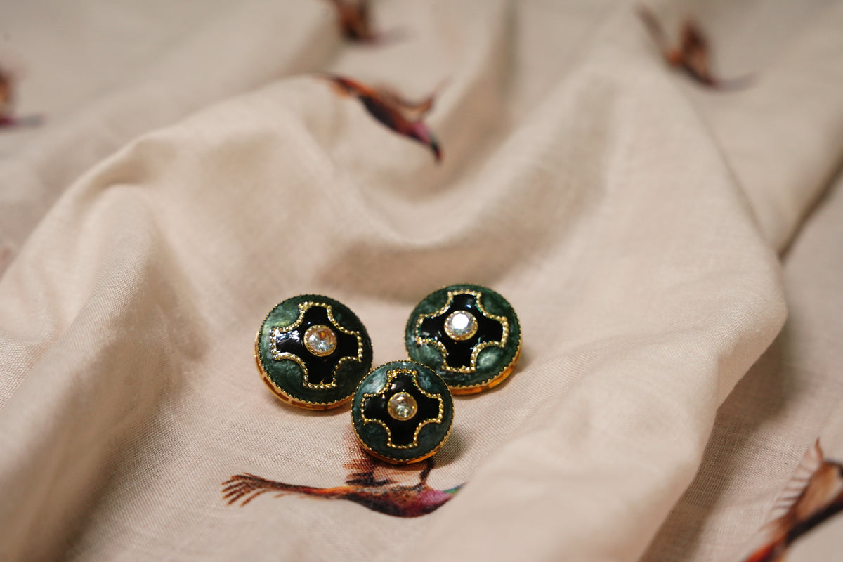 Green Black Crystal Button