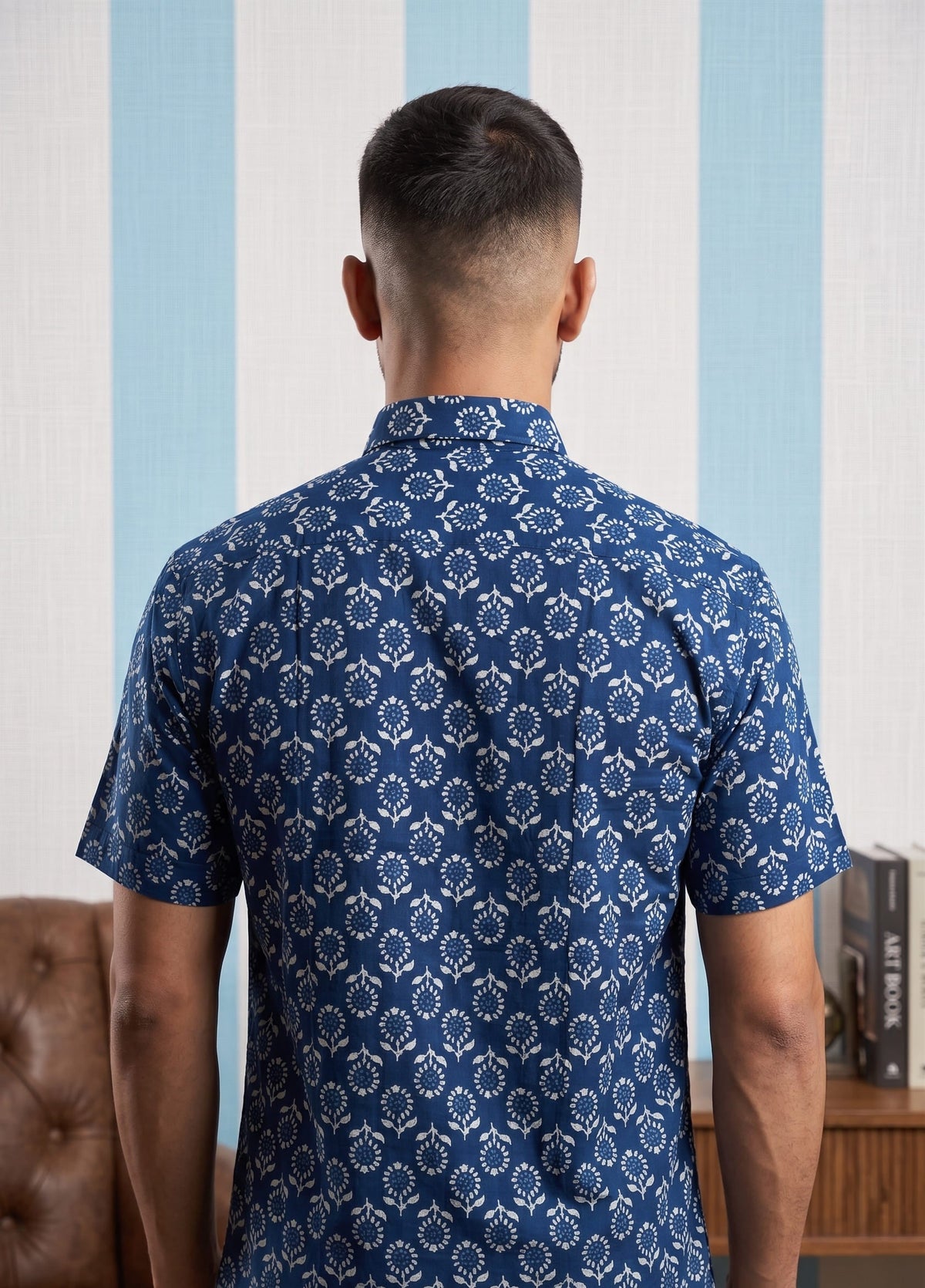 Dark Blue White Floral Printed Shirt