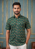 Dark Green Floral Printed Shirt