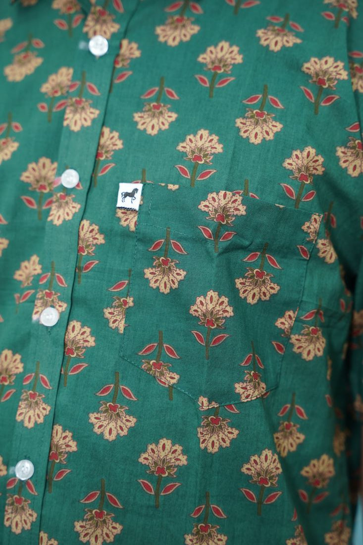 Dark Green Floral Printed Shirt