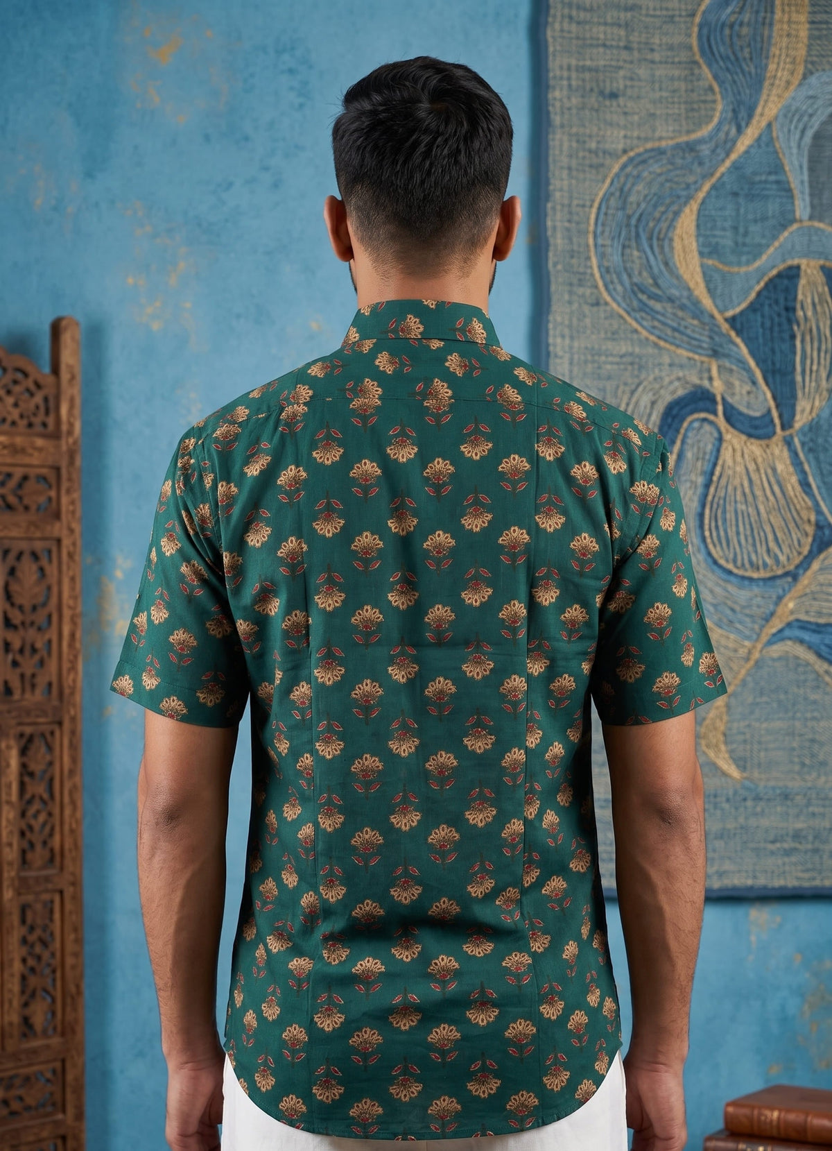 Dark Green Floral Printed Shirt