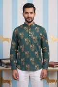 Dark Green Paisley Printed Short Kurta