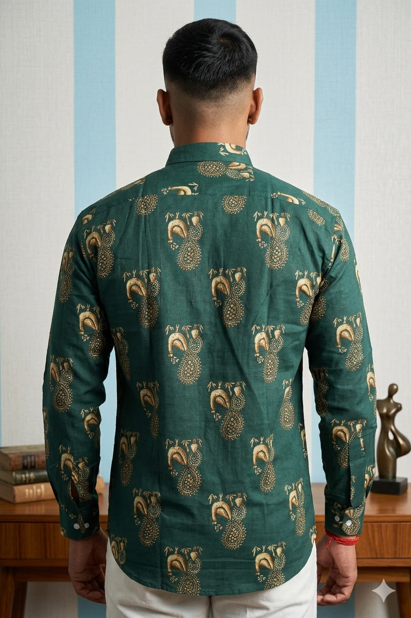 Dark Green Paisley Printed Short Kurta
