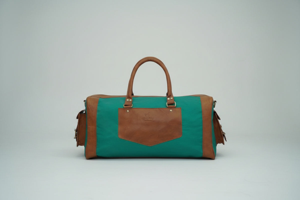 Green Brown Leather Duffle Bag