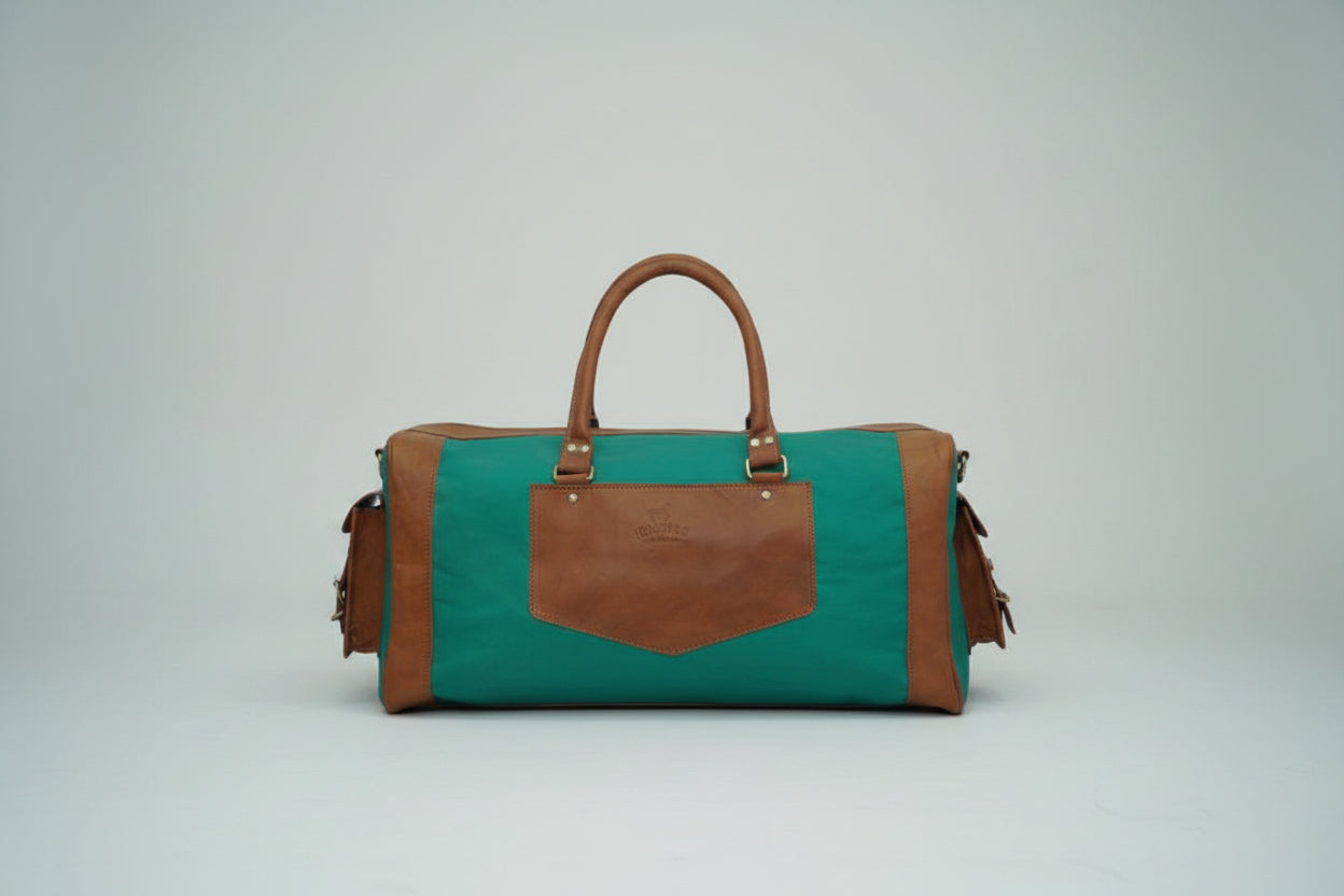 Green Brown Leather Duffle Bag