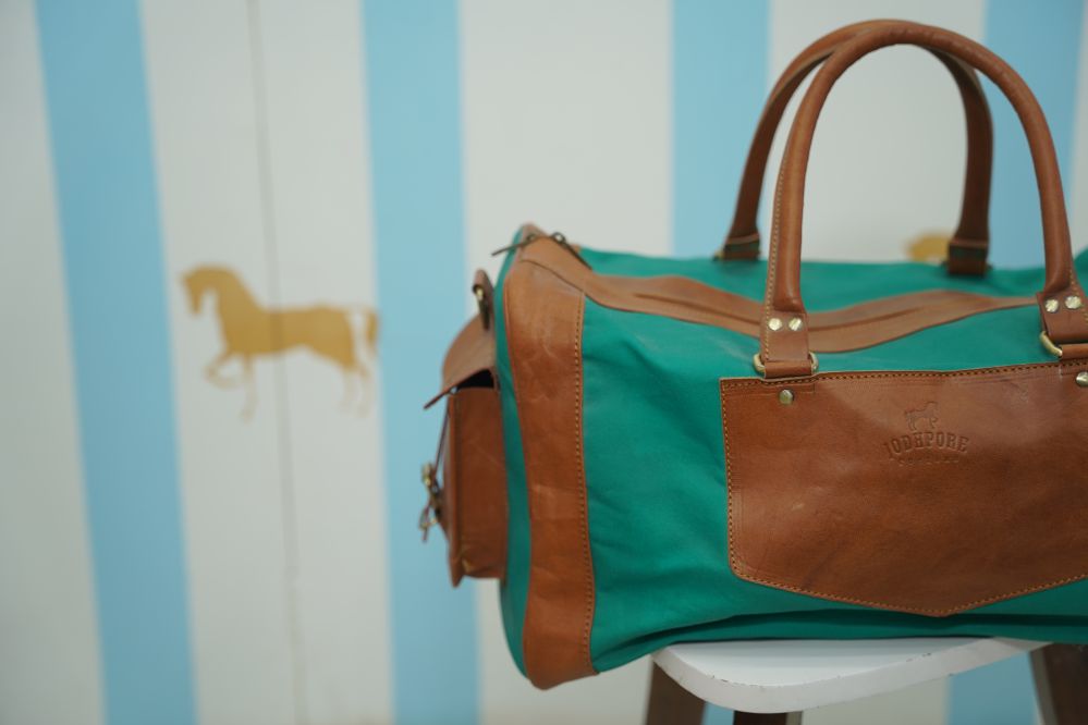 Green Brown Leather Duffle Bag