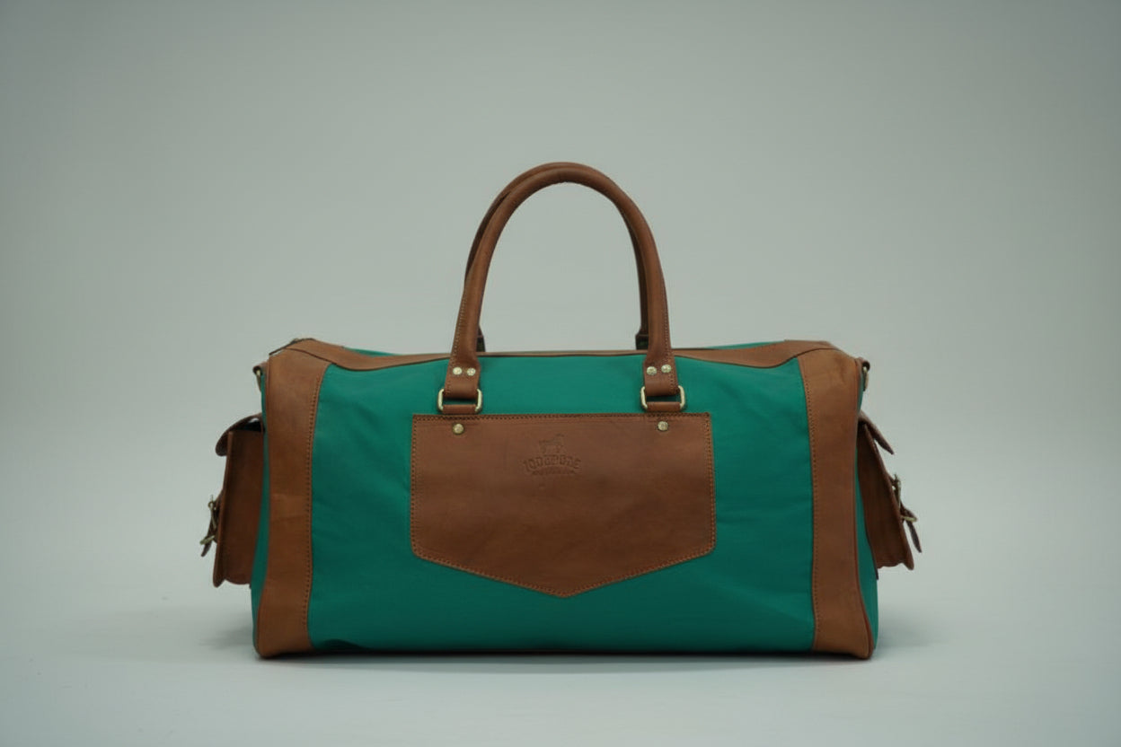 Green Brown Leather Duffle Bag
