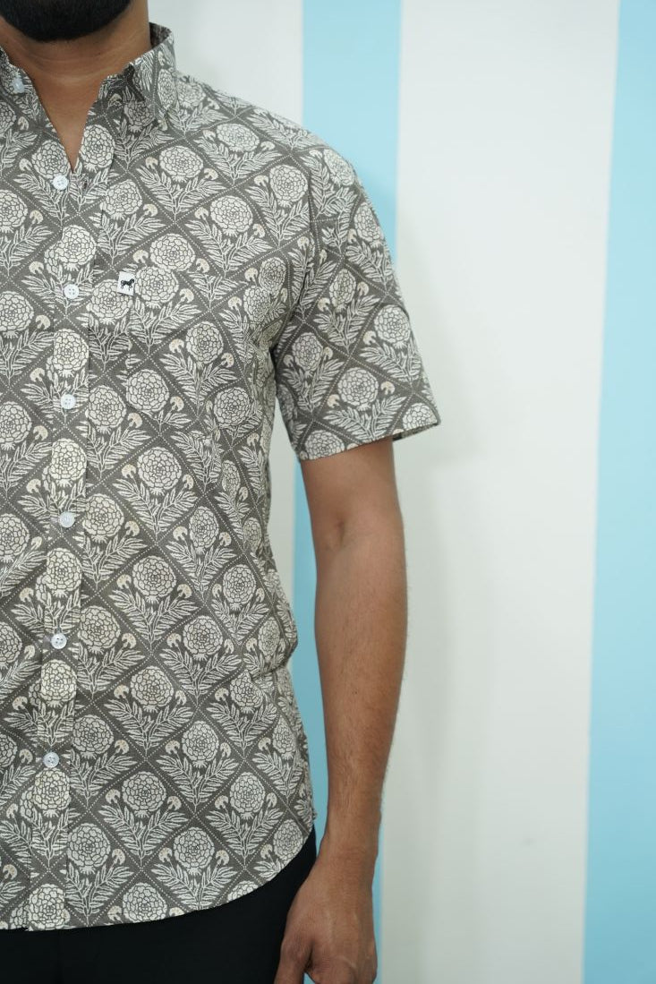 Grey Floral Printed Shirt