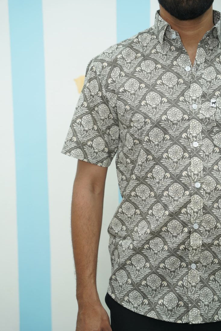 Grey Floral Printed Shirt