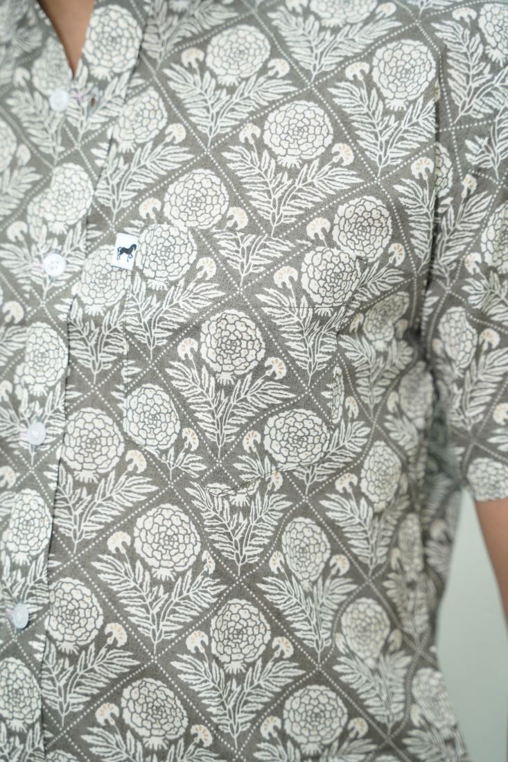 Grey Floral Printed Shirt