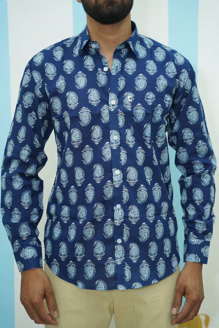 Indigo Leaf Printed Shirt