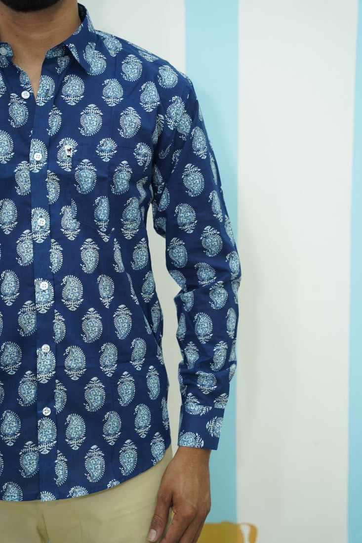 Indigo Leaf Printed Shirt