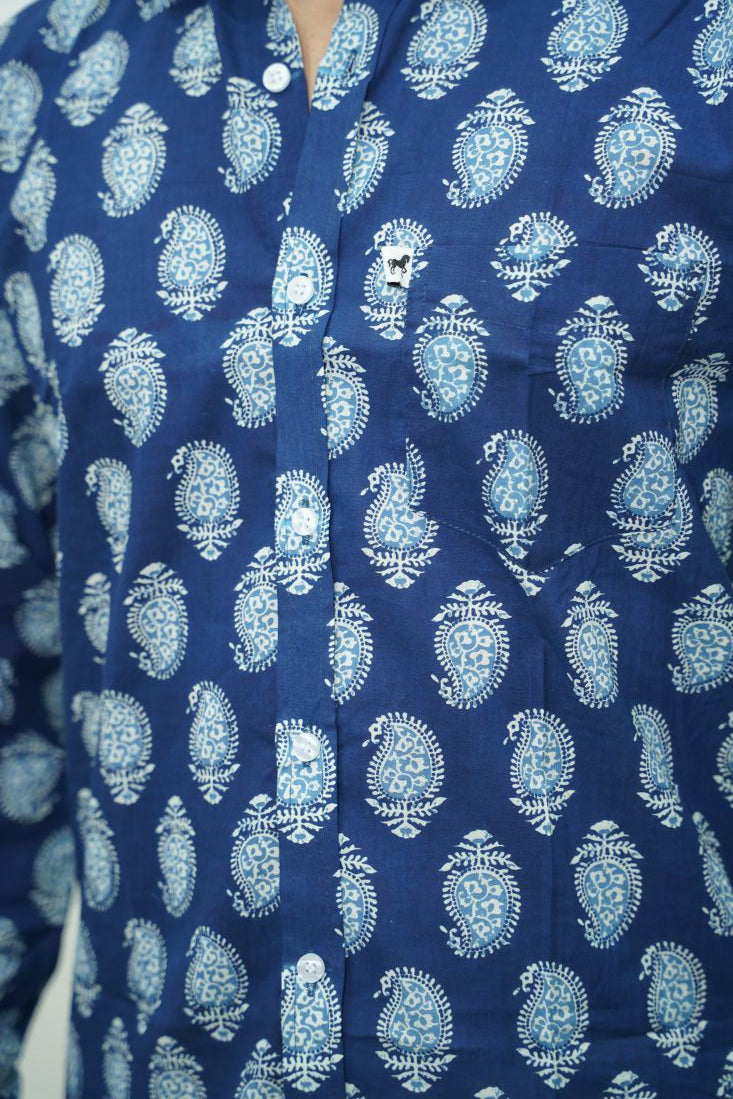 Indigo Leaf Printed Shirt