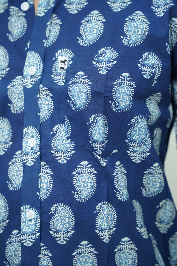 Indigo Leaf Printed Shirt
