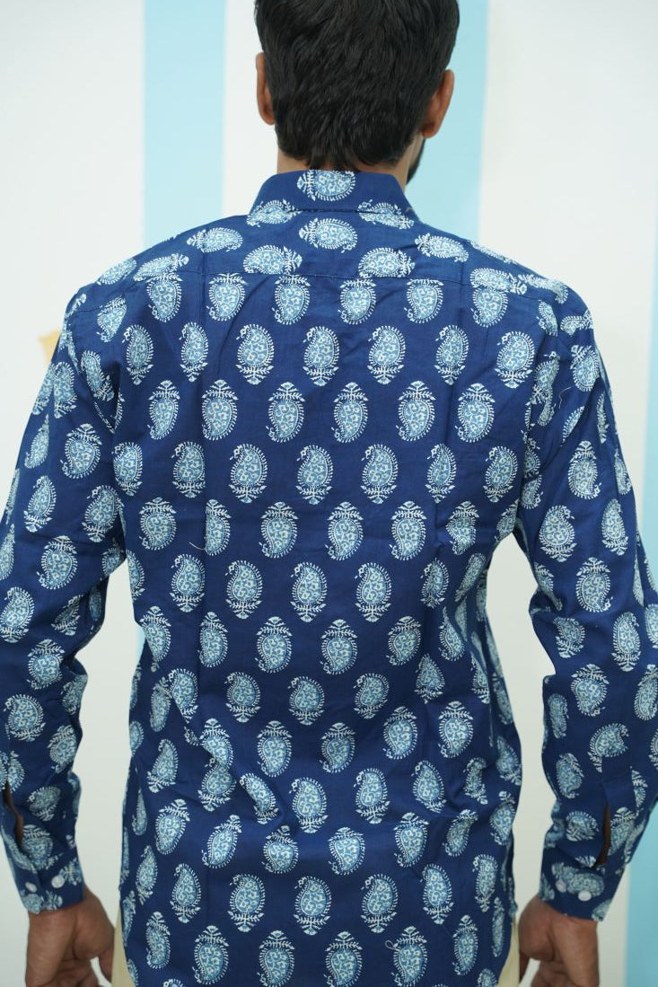 Indigo Leaf Printed Shirt