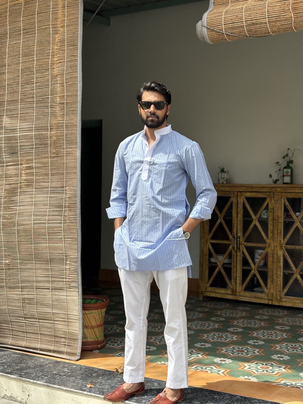 Light Blue Lining Long Kurta